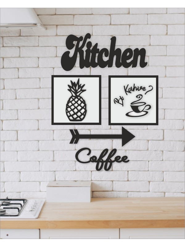 Dekoratif Ahşap Mutfak Dekor Seti - Kitchen Bi Kahve Ananas Ok ve Coffee…
