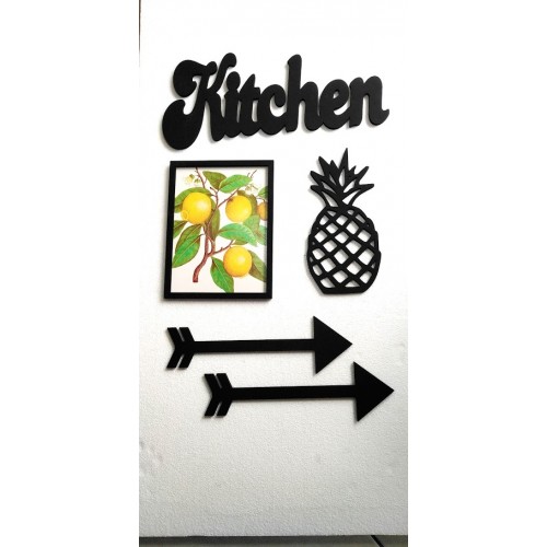Dekoratif Ahşap Mutfak Dekor Seti - Kitchen Ananas Ok ve Limon