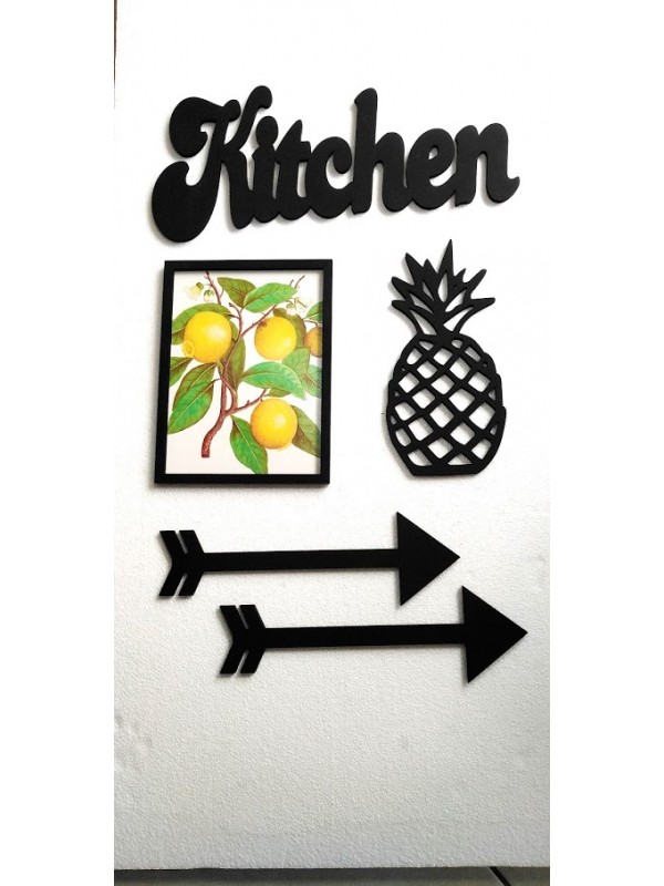 Dekoratif Ahşap Mutfak Dekor Seti - Kitchen Ananas Ok ve Limon…