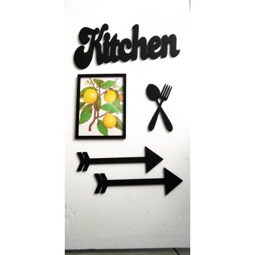 Dekoratif Ahşap Mutfak Dekor Seti - Kitchen Çatal Kaşık Ok Ve Limon