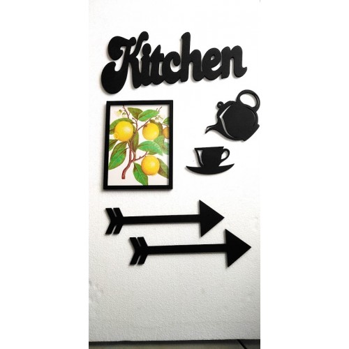 Dekoratif Ahşap Mutfak Dekor Seti - Kitchen Çaydanlık Ok Ve Limon