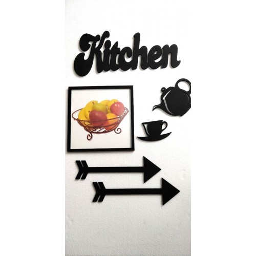 Dekoratif Ahşap Mutfak Dekor Seti - Kitchen Demlik Fİncan Ok ve Meyv…