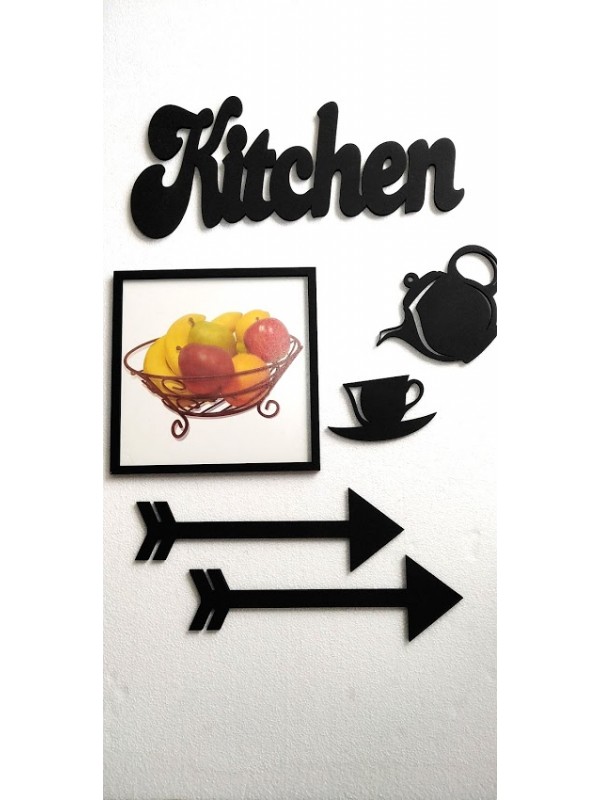 Dekoratif Ahşap Mutfak Dekor Seti - Kitchen Demlik Fİncan Ok Ve Meyve Se…
